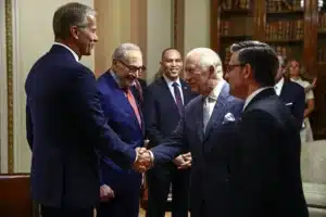 Injured Chuck Schumer Greets King Charles, Takes Veiled Swipe at Trump's Leadership